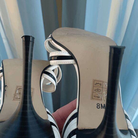 Pierre Dumas Womens Heels Open Toe Ankle Strap Black White Size 8 - Picture 10 of 10